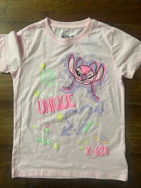 Girls Disney Stitch Pink 'Stay Unique' Graphic Tee